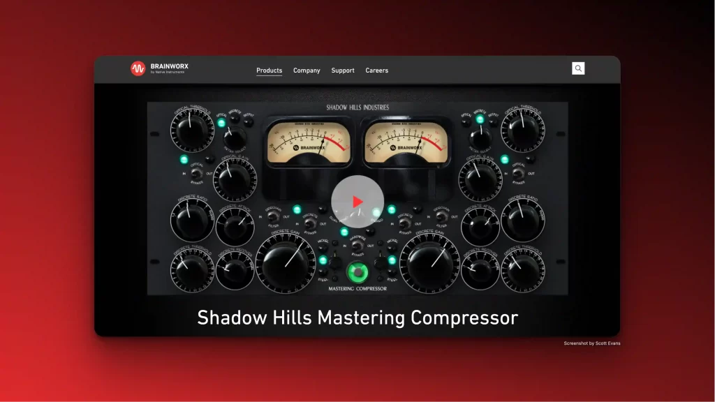 The interface of the Shadow Hills Mastering Compressor software combines traditional dials and meters with innovative AI tools for music mastering, offering a seamless experience.